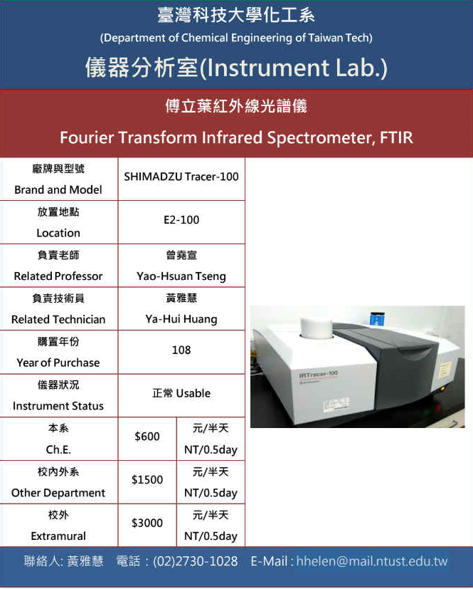90. 傅立葉紅外光光譜儀(FTIR Tracer-100)