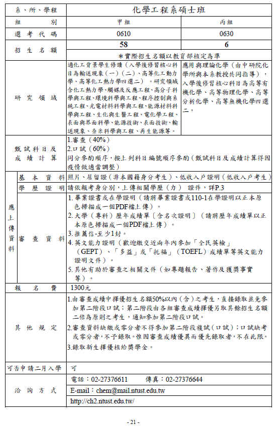 111學年度碩士班甄試招生簡章