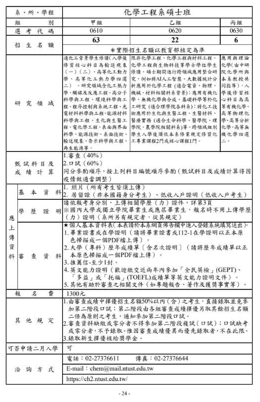113學年度碩士班甄試招生簡章